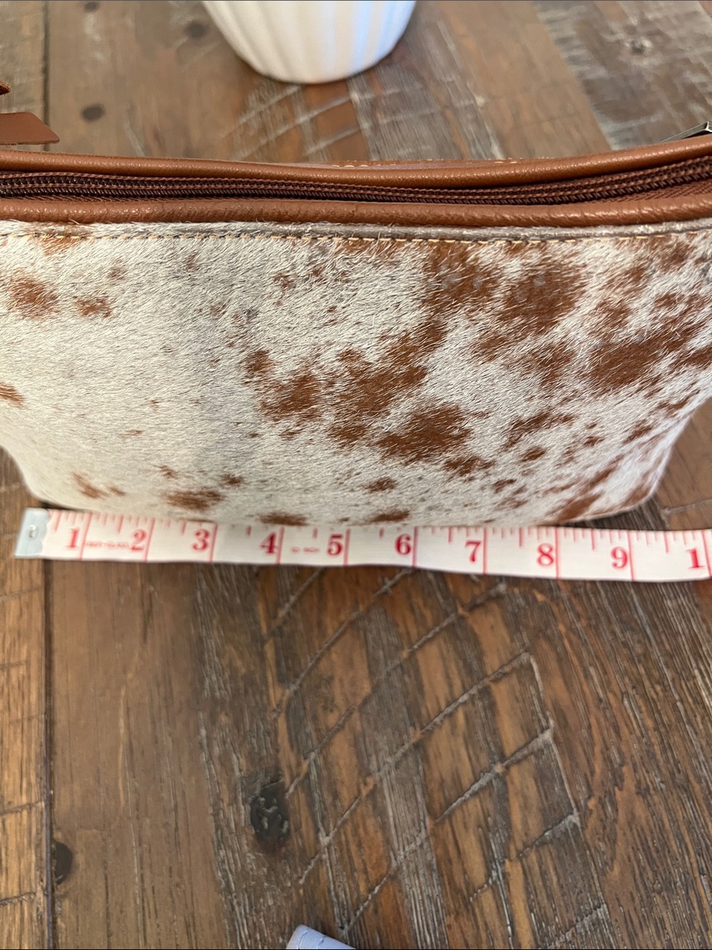 Spotted Cowhide Cosmetic Pouch in White and Brown - Unbranded Leather - Picture 6 of 10